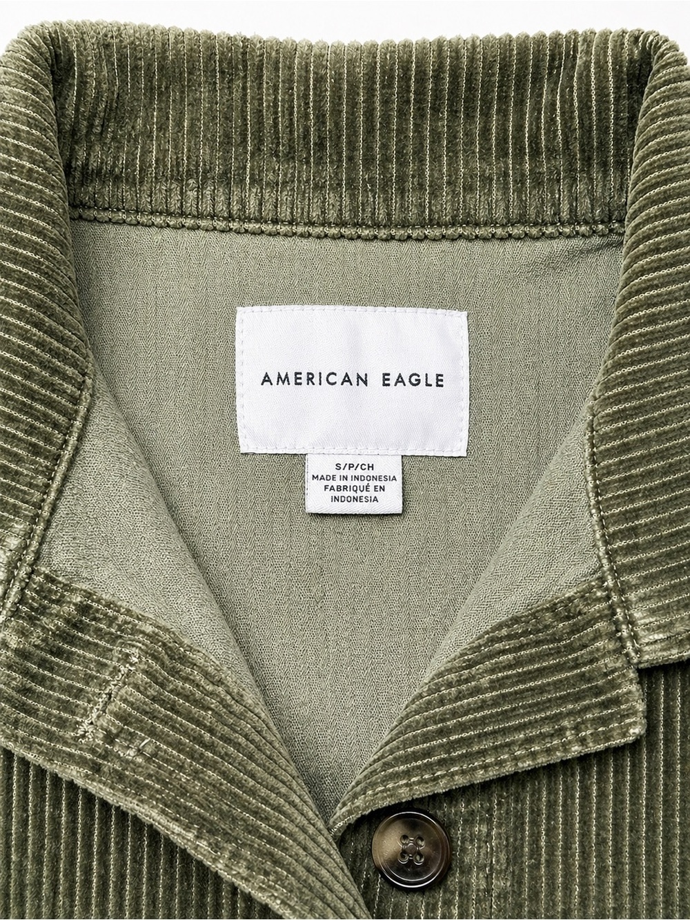 American Eagle Cropped Corduroy Shacket Small Olive Green Button Front Trendy - Picture 2 of 3